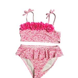 Janie & Jack Pink Floral Two Piece Swimsuit Size: 5